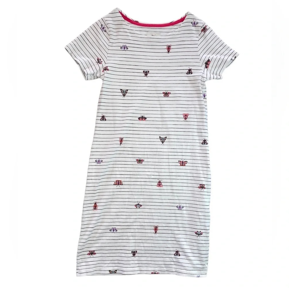 JOULES Riviera Butterfly Moth Cream Stripe T-shirt Dress Size 6 Short Sleeve
